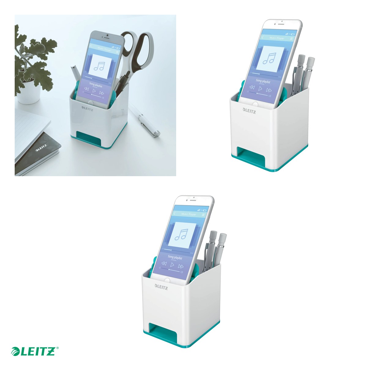 Suport instrumente de scris Leitz WOW cu amplificare sunet, culori duale, turcoaz [3]