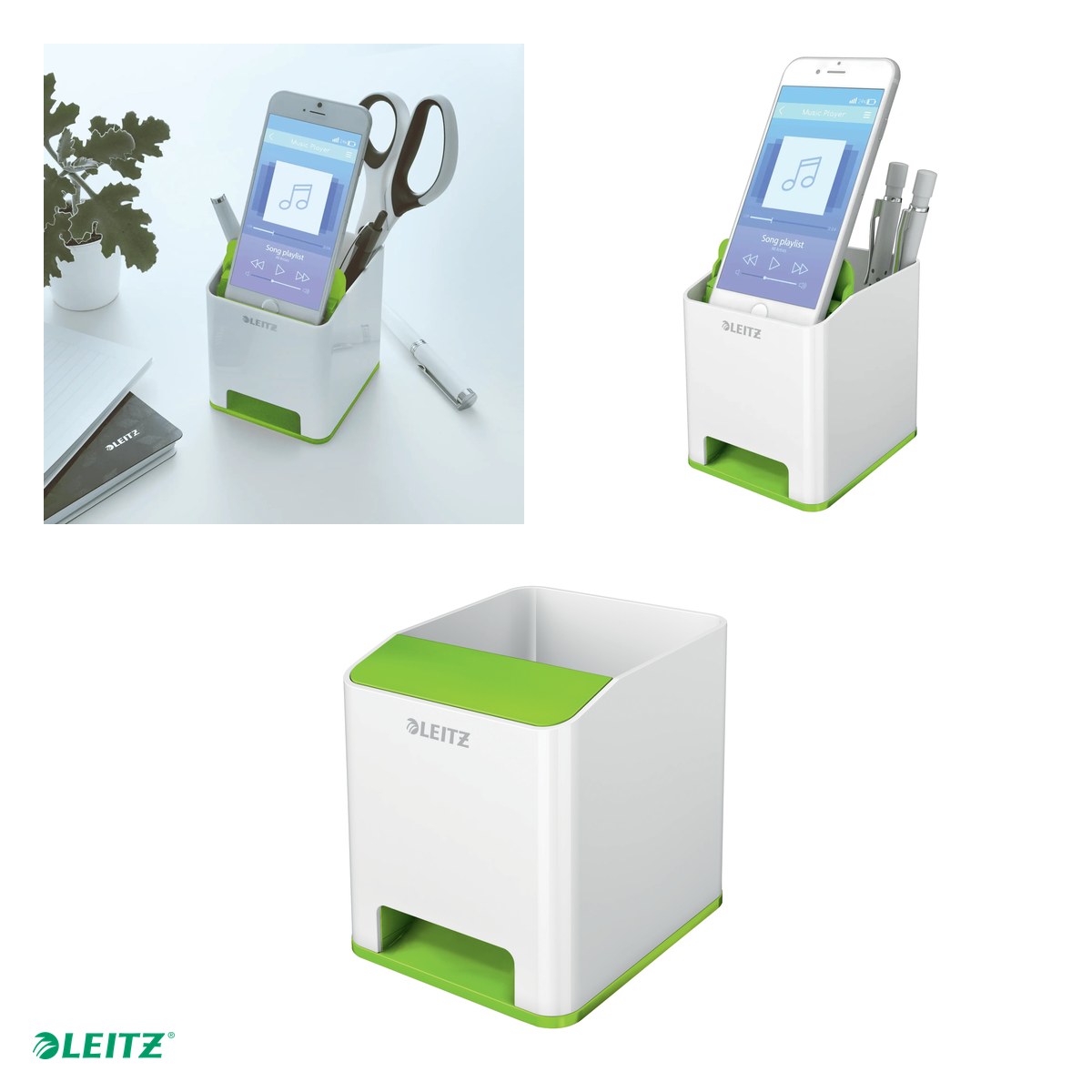 Suport instrumente de scris Leitz WOW cu amplificare sunet, culori duale, verde [3]