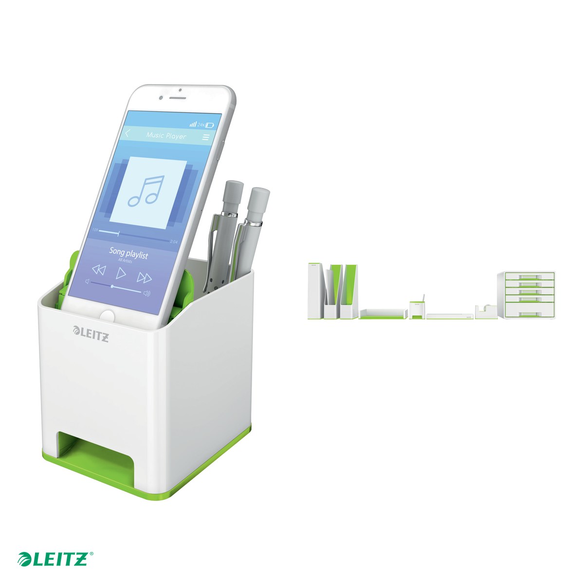 Suport instrumente de scris Leitz WOW cu amplificare sunet, culori duale, verde [4]