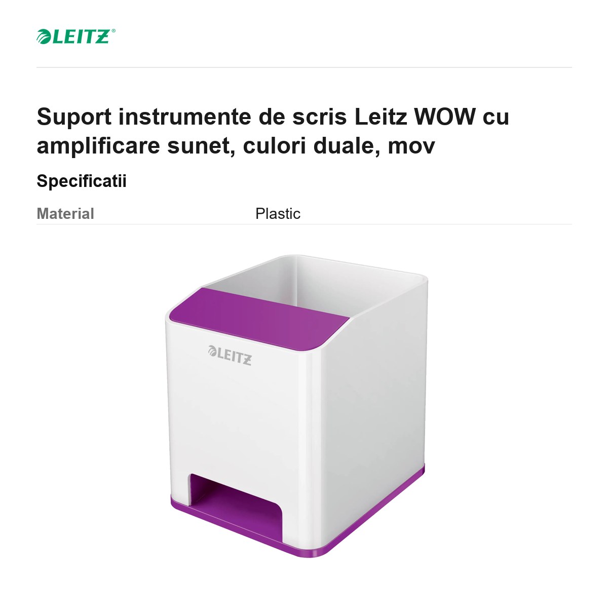 Suport instrumente de scris Leitz WOW cu amplificare sunet, culori duale, mov [2]