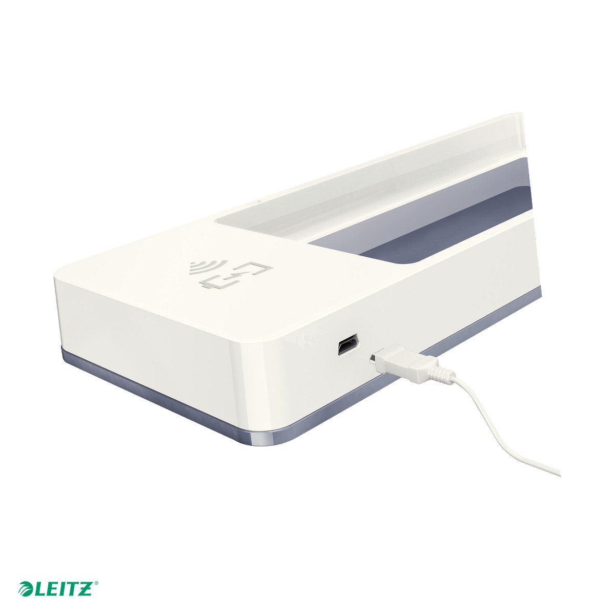 Birotica papetarie - Suport organizator birou Leitz WOW cu incarcator prin inductie, alb