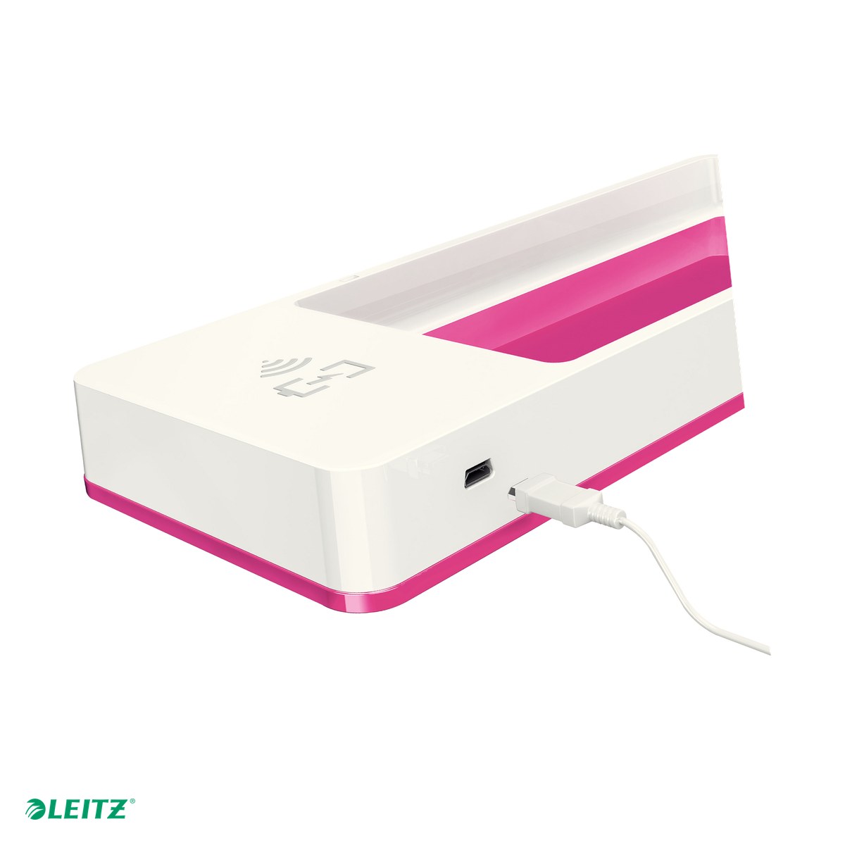 Organizatoare si suporturi de birou - Suport organizator birou Leitz WOW cu incarcator prin inductie, roz