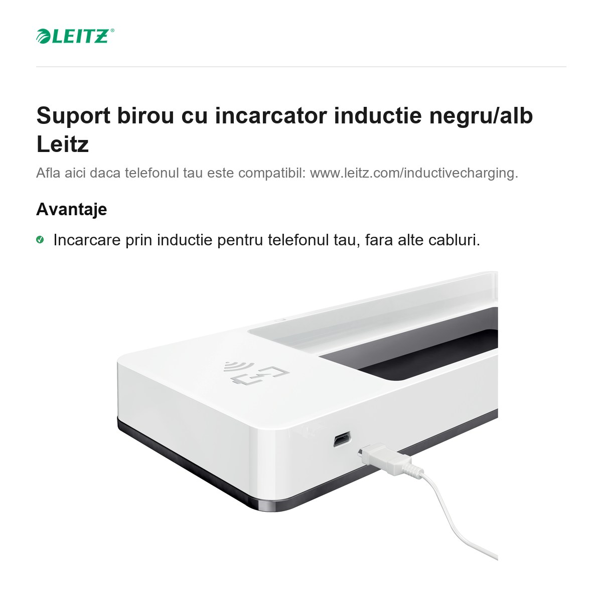 Suport birou cu incarcator inductie negru/alb Leitz [1]