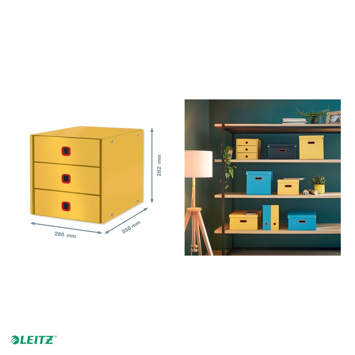 Cabinet cu sertare Leitz Cosy Click & Store, 3 sertare, carton laminat, A4, galben Chihlimbar [4]