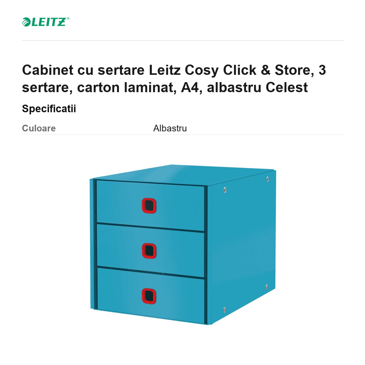 Cabinet cu sertare Leitz Cosy Click & Store, 3 sertare, carton laminat, A4, albastru Celest [2]