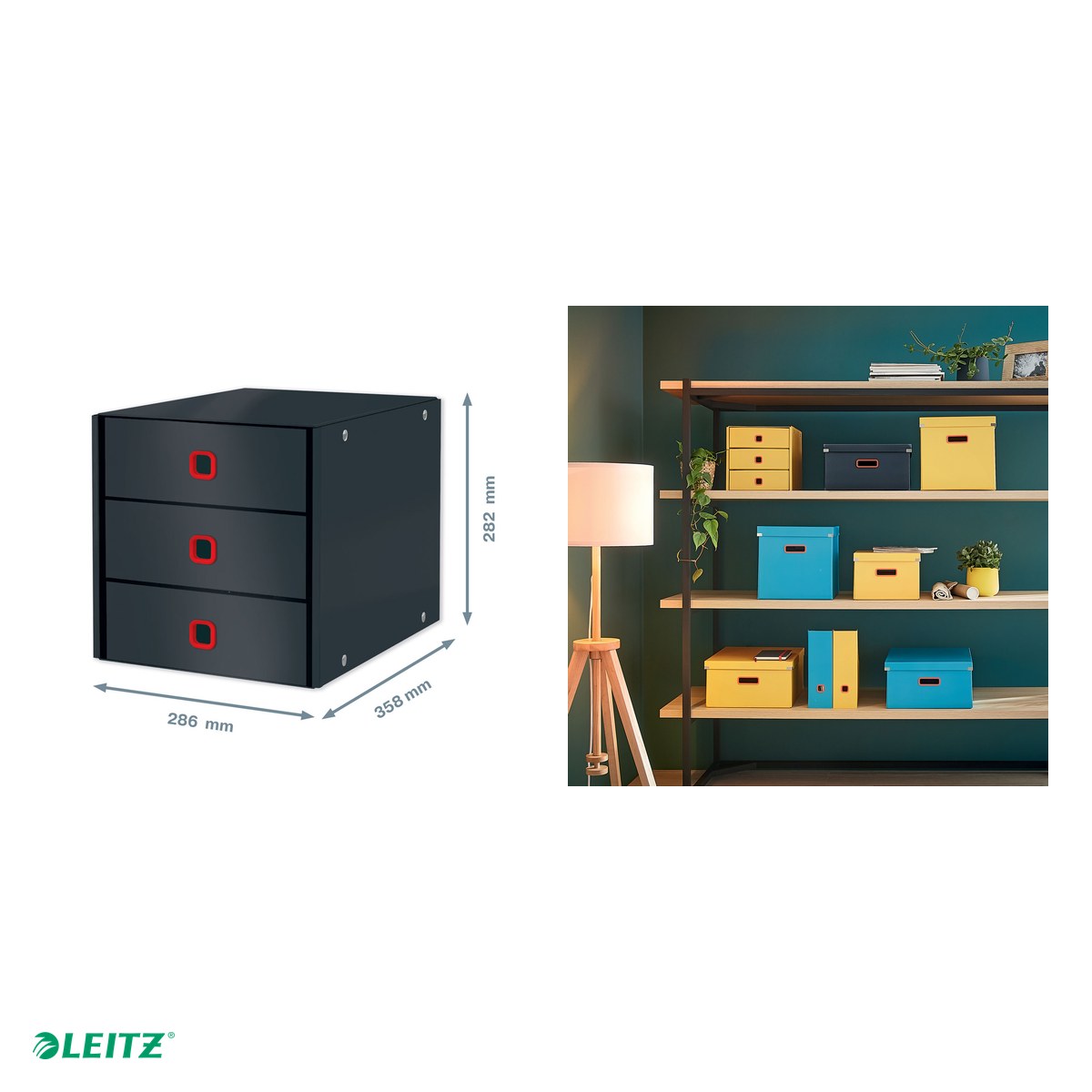 Cabinet cu sertare Leitz Cosy Click & Store, 3 sertare, carton laminat, A4, gri Antracit [4]