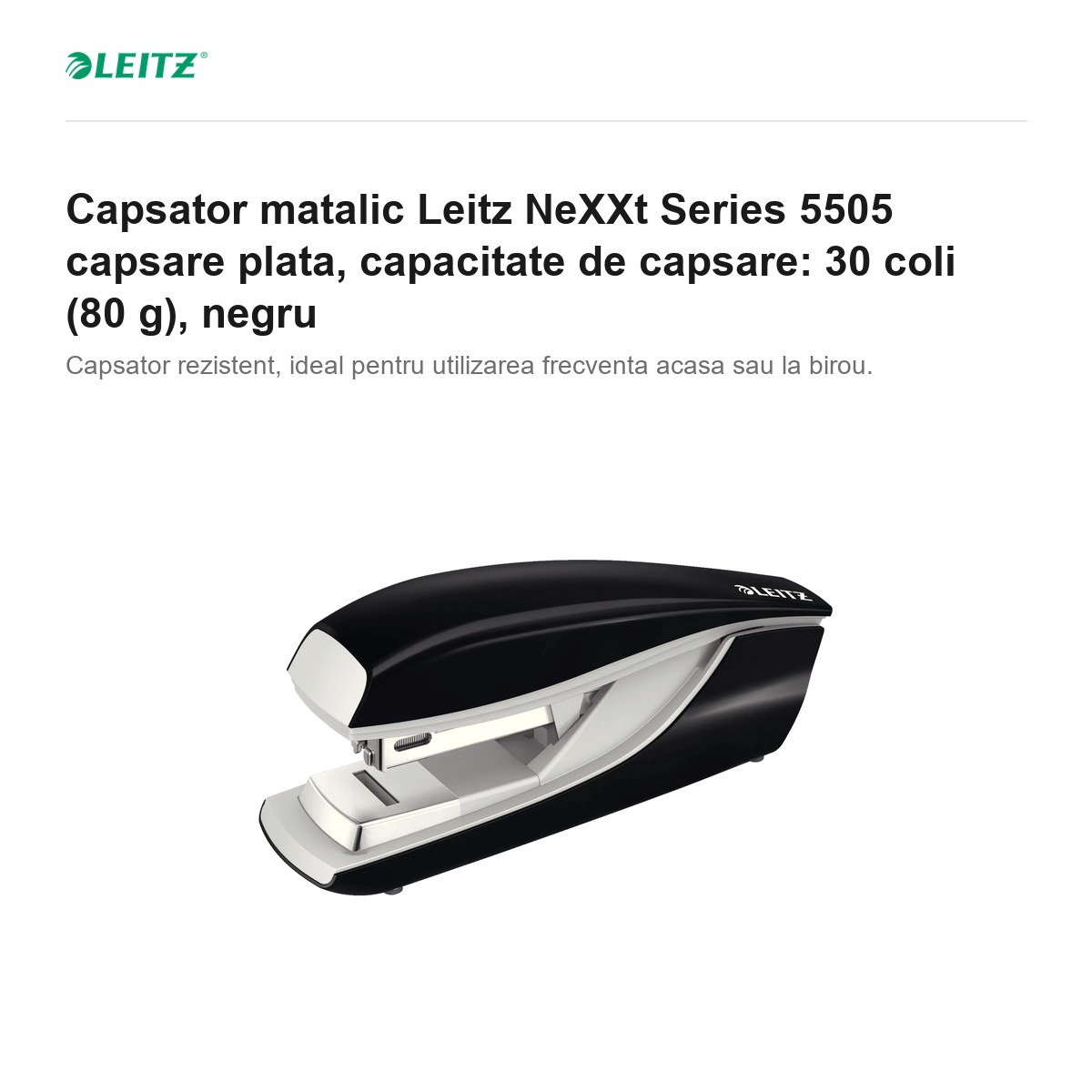 Capsator matalic Leitz NeXXt Series 5505 capsare plata, capacitate de capsare: 30 coli (80 g), negru [1]