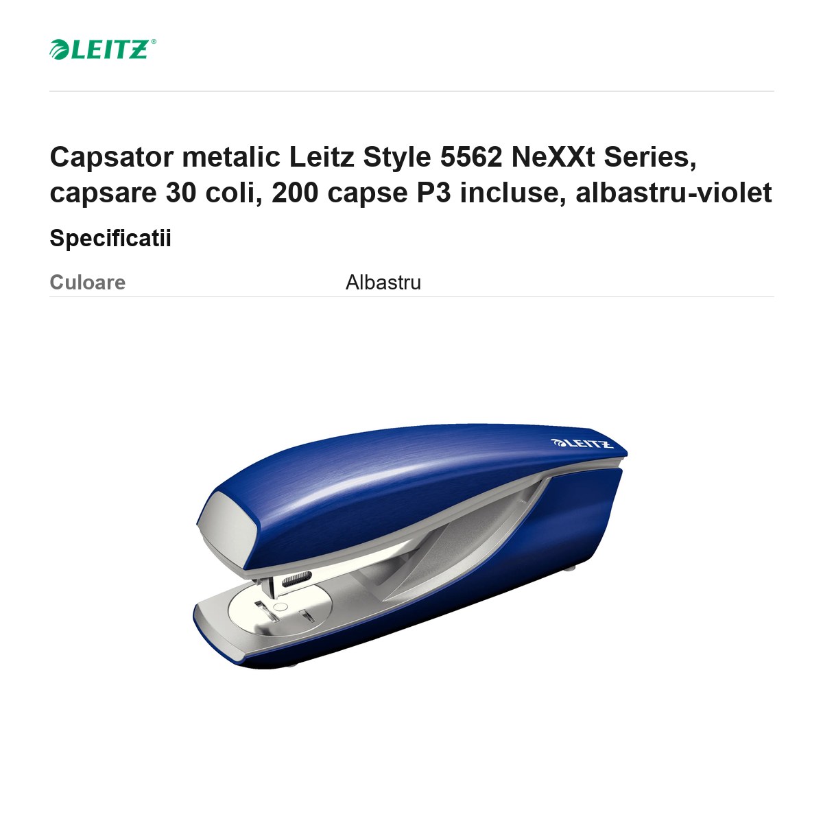 Capsator metalic Leitz Style 5562 NeXXt Series, capsare 30 coli, 200 capse P3 incluse, albastru-violet [2]