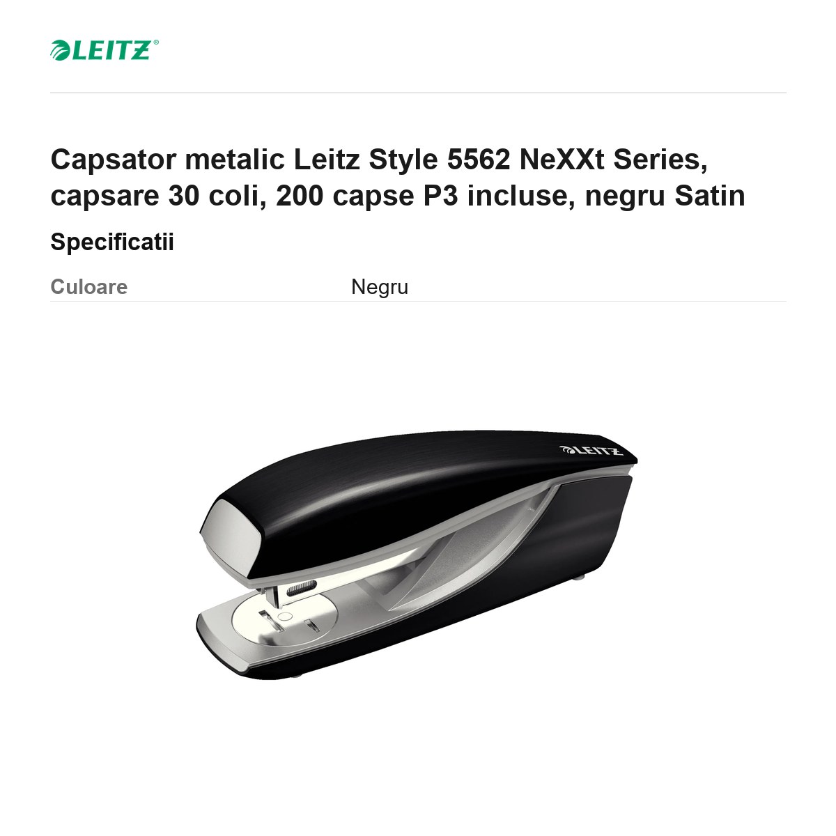 Capsator metalic Leitz Style 5562 NeXXt Series, capsare 30 coli, 200 capse P3 incluse, negru Satin [2]