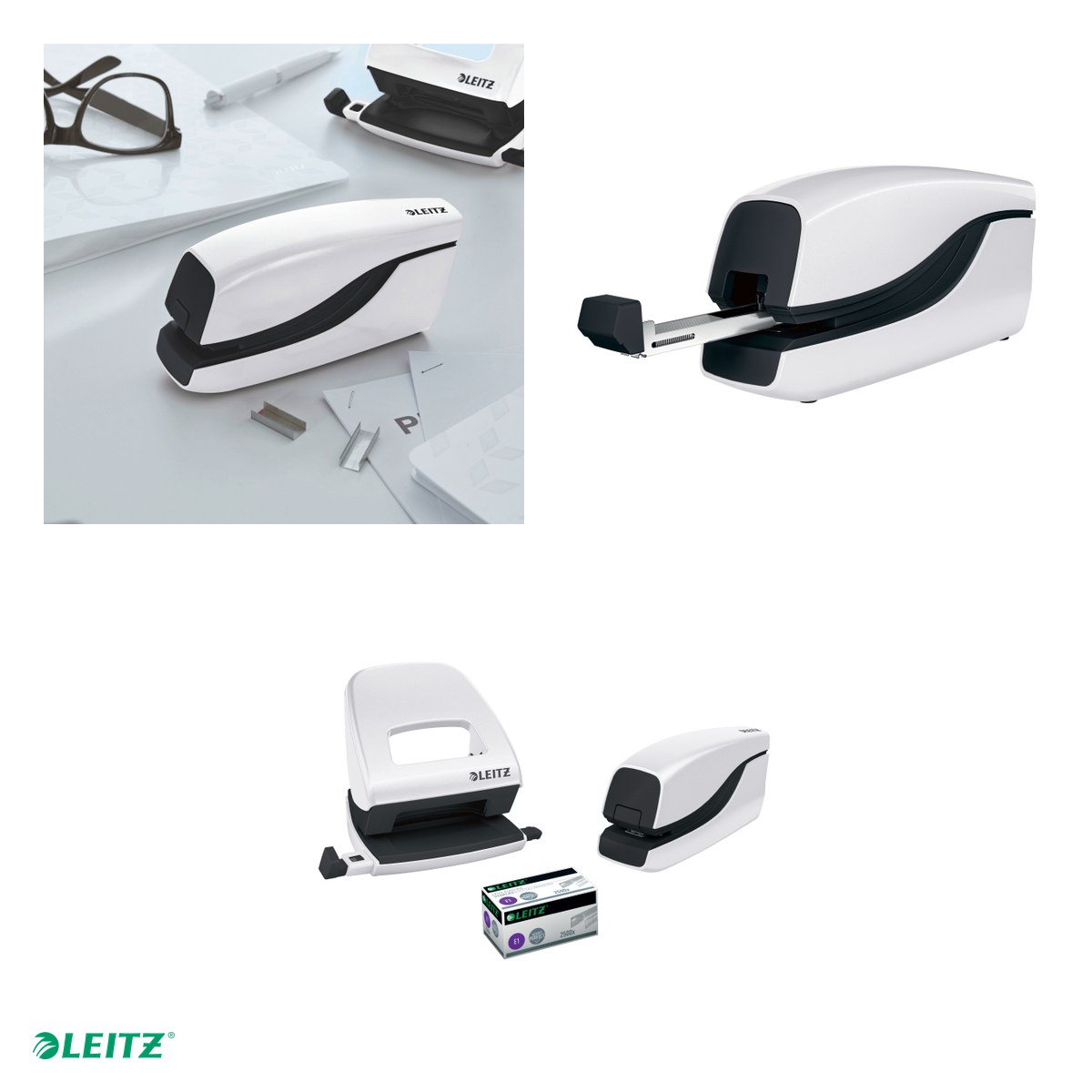 Capsator electric Leitz WOW NeXXt Series, cu baterii, capsare 10 coli, 1000 capse e1 incluse, alb [3]