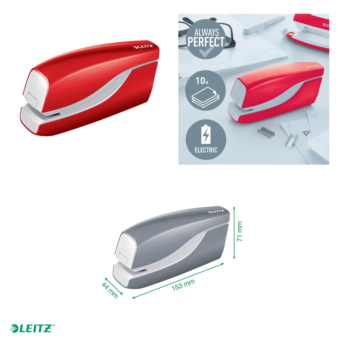 Capsator electric Leitz WOW NeXXt Series, cu baterii, capsare 10 coli, 1000 capse e1 incluse, rosu [3]