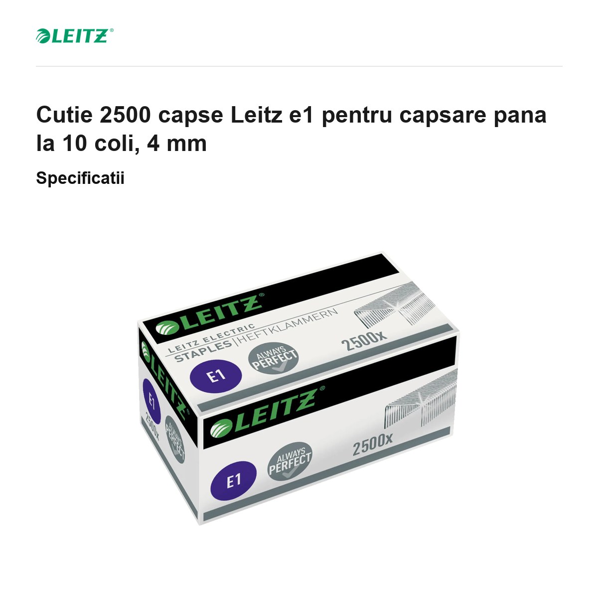 Cutie 2500 capse Leitz e1 pentru capsare pana la 10 coli, 4 mm [2]