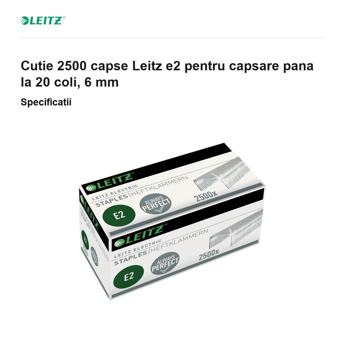Cutie 2500 capse Leitz e2 pentru capsare pana la 20 coli, 6 mm [2]