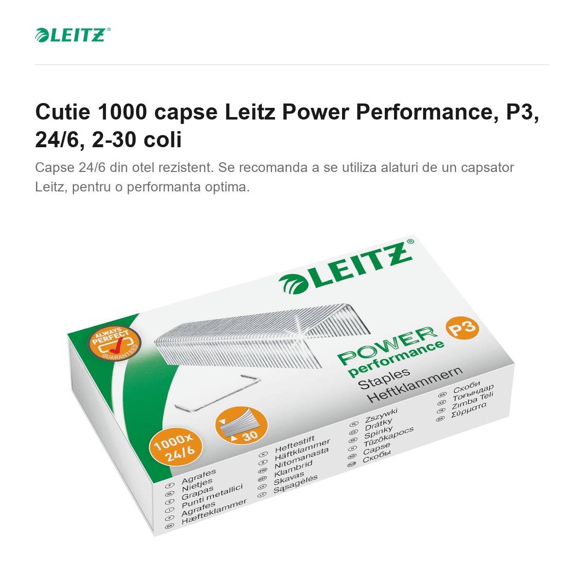 Cutie 1000 capse Leitz Power Performance, P3, 24/6, 2-30 coli [1]