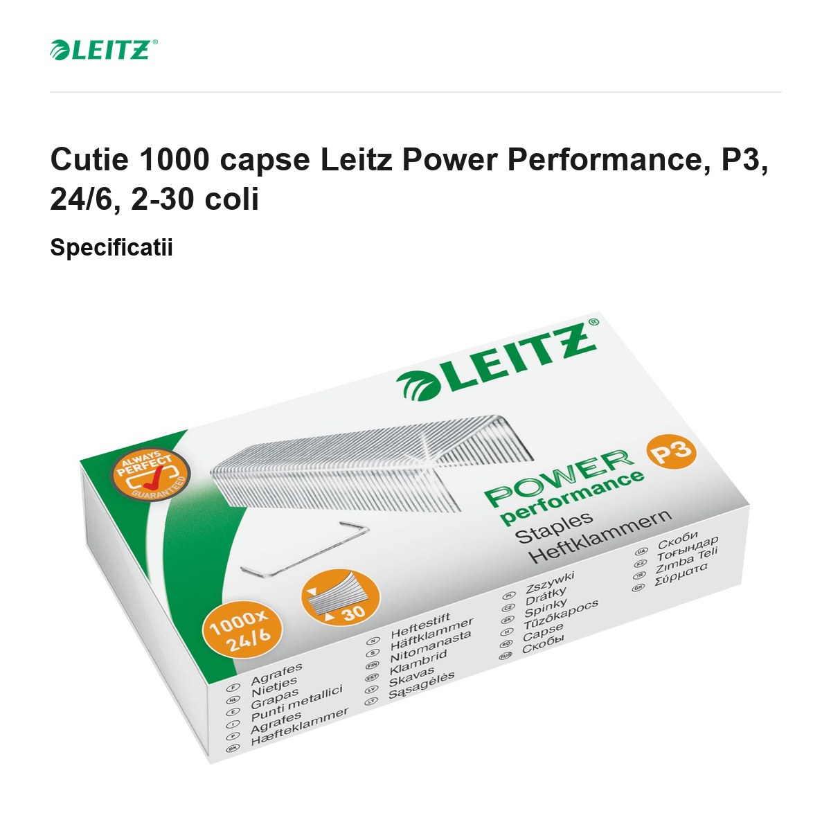 Cutie 1000 capse Leitz Power Performance, P3, 24/6, 2-30 coli [2]