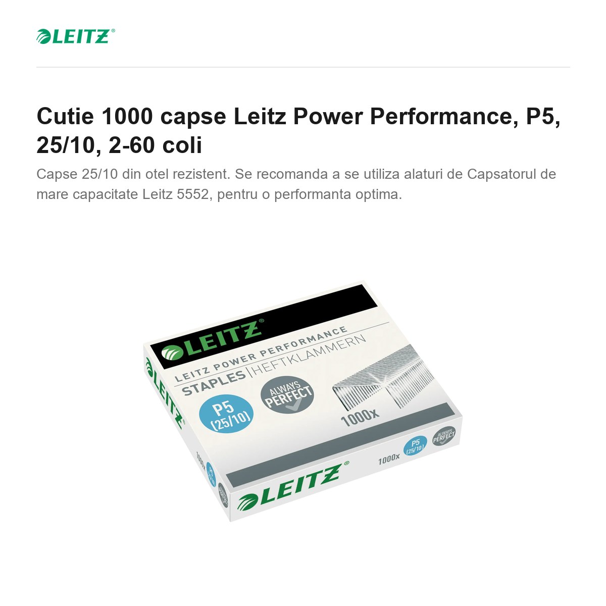 Cutie 1000 capse Leitz Power Performance, P5, 25/10, 2-60 coli [1]