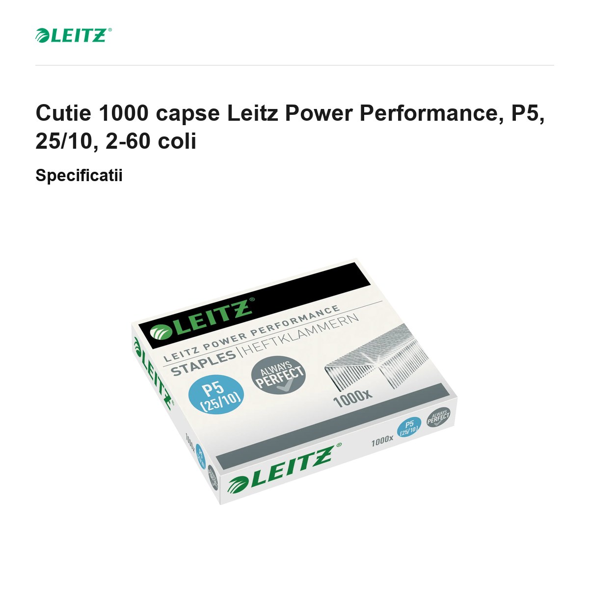 Cutie 1000 capse Leitz Power Performance, P5, 25/10, 2-60 coli [2]