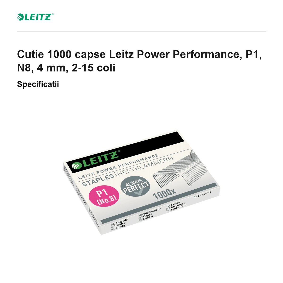 Cutie 1000 capse Leitz Power Performance, P1, N8, 4 mm, 2-15 coli [2]