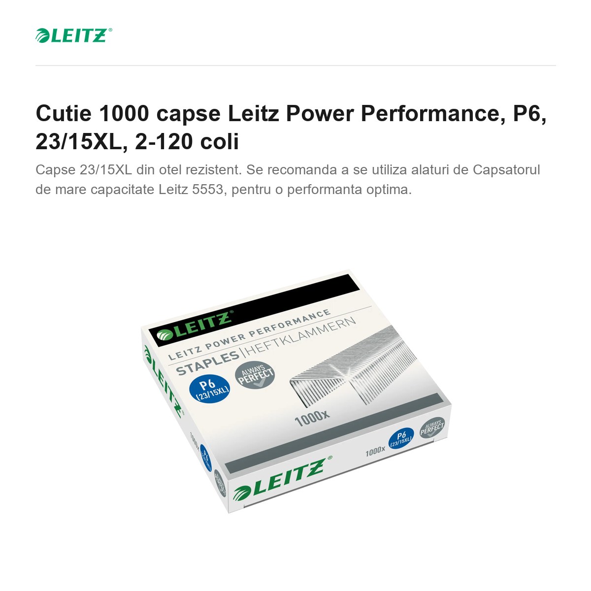 Cutie 1000 capse Leitz Power Performance, P6, 23/15XL, 2-120 coli [1]