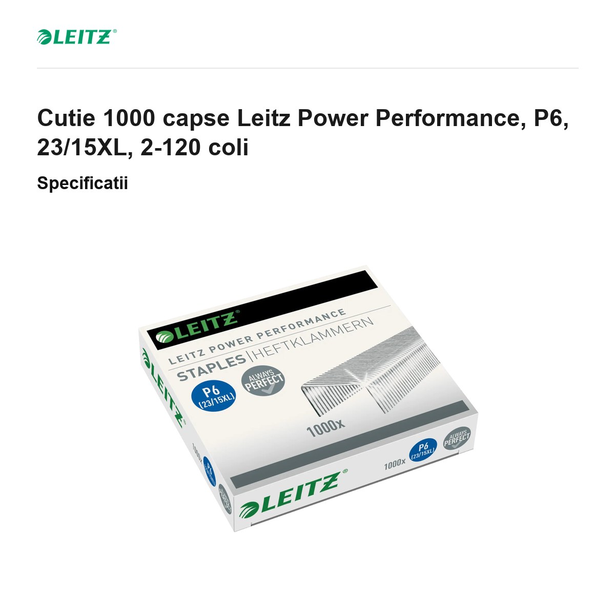 Cutie 1000 capse Leitz Power Performance, P6, 23/15XL, 2-120 coli [2]
