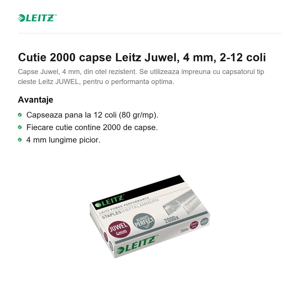 Cutie 2000 capse Leitz Juwel, 4 mm, 2-12 coli [1]