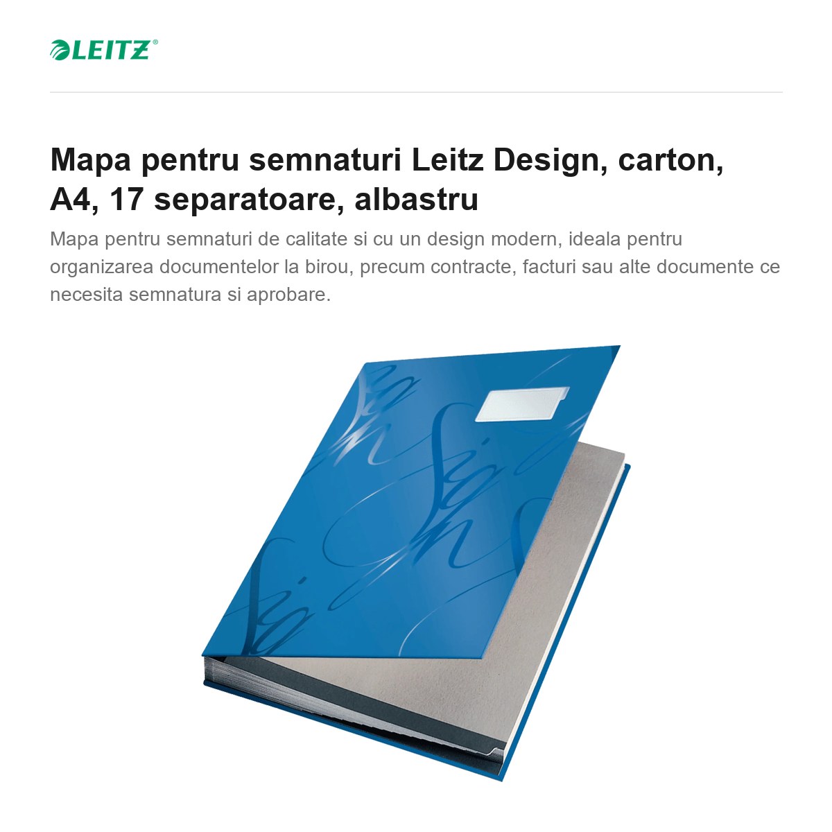 Mapa pentru semnaturi Leitz Design, carton, A4, 17 separatoare, albastru [1]