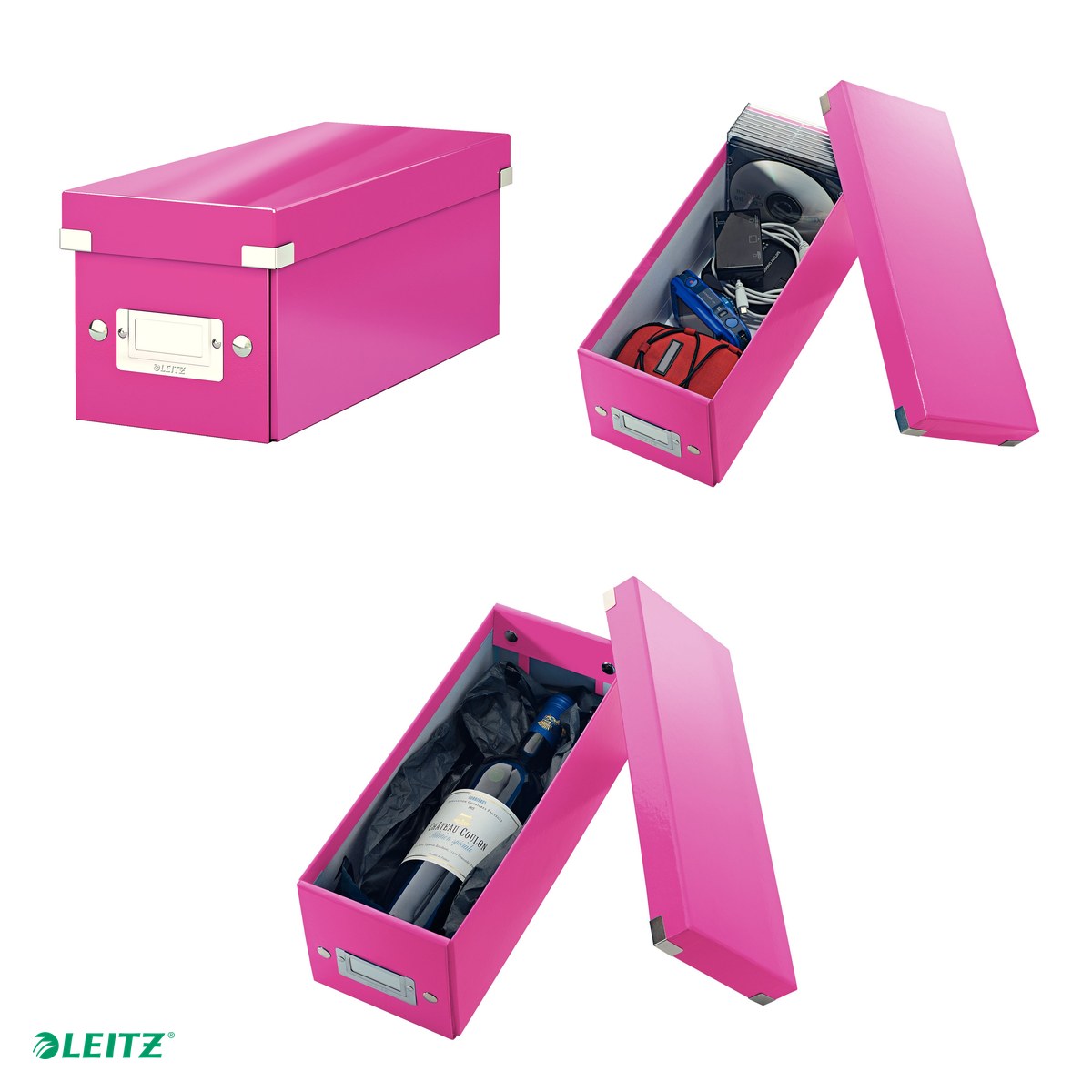 Cutie depozitare Leitz WOW Click & Store, carton laminat, pliabila, cu capac, 14x13x35 cm, pentru arhivare, roz [3]