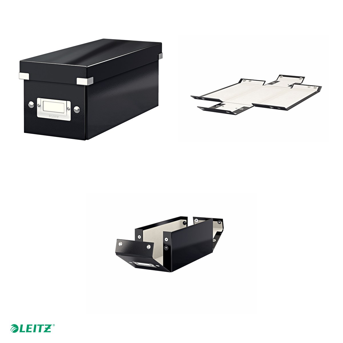 Cutie depozitare Leitz WOW Click & Store, carton laminat, pliabila, cu capac, 14x13x35 cm, pentru arhivare, negru [3]