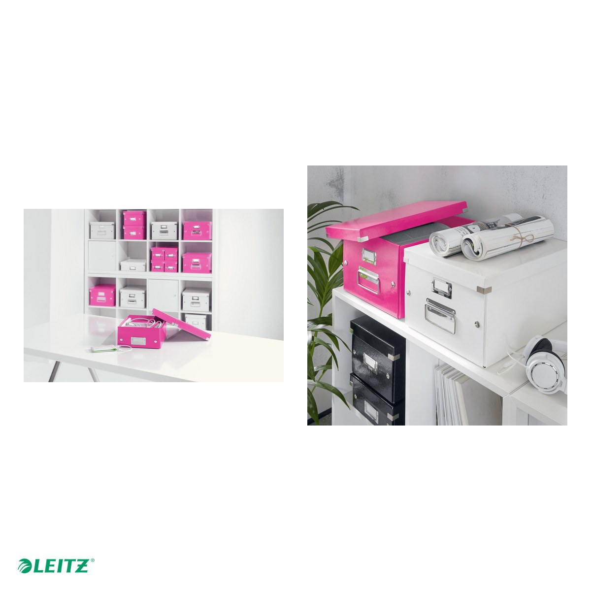 Cutie depozitare Leitz WOW Click & Store, carton laminat, pliabila, cu capac, 20x14x35 cm, pentru arhivare, roz [4]