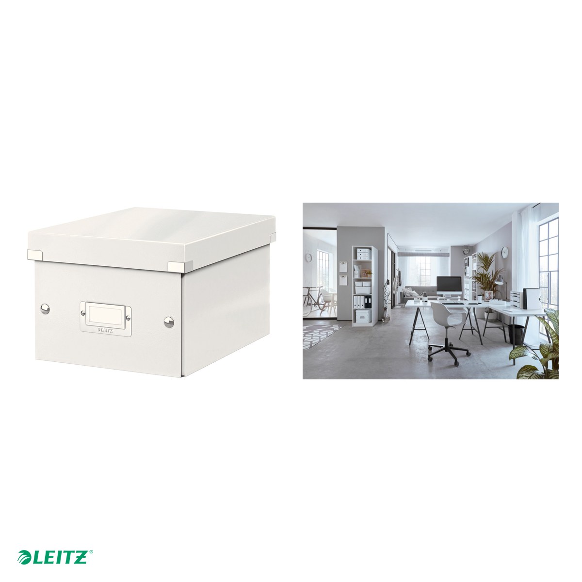 Cutie depozitare Leitz WOW Click & Store, carton laminat, pliabila, cu capac, 22x16x28 cm, pentru transport, alb [3]