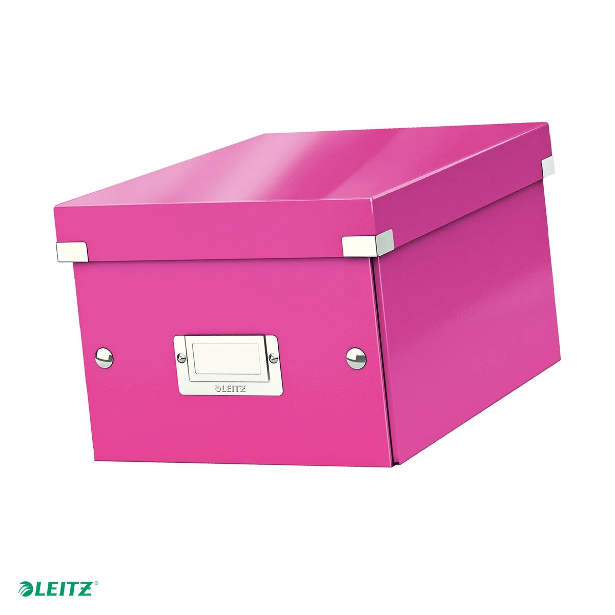 Cutii depozitare - Cutie depozitare Leitz WOW Click & Store, carton laminat, pliabila, cu capac, 22x16x28 cm, pentru transport, roz