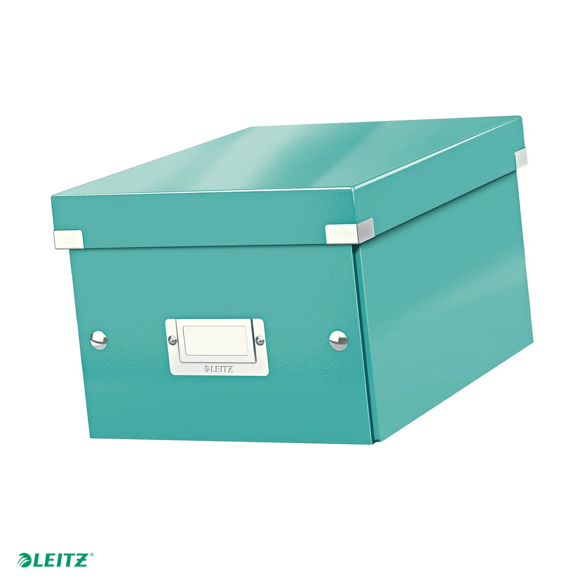 Cutii depozitare - Cutie depozitare Leitz WOW Click & Store, carton laminat, pliabila, cu capac, 22x16x28 cm, pentru transport, turcoaz
