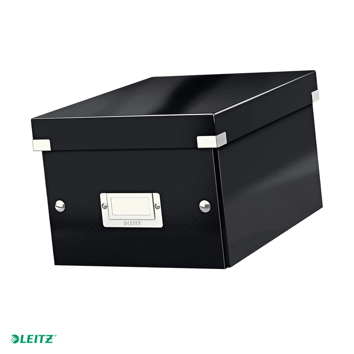 Cutii depozitare - Cutie depozitare Leitz WOW Click & Store, carton laminat, pliabila, cu capac, 22x16x28 cm, pentru transport, negru