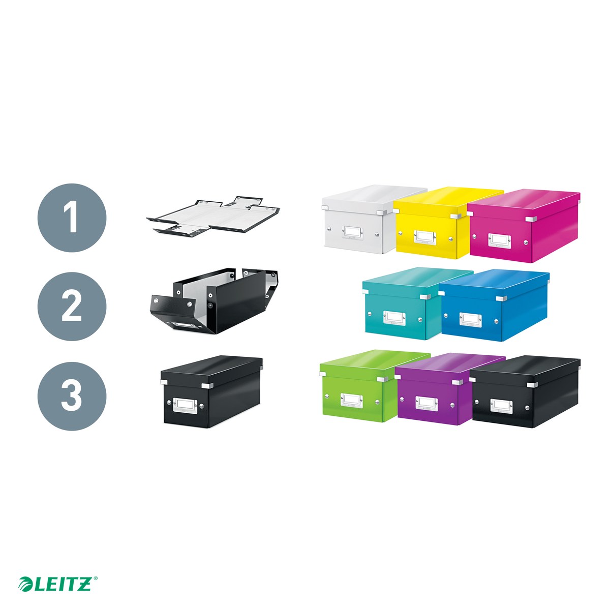 Cutie depozitare Leitz WOW Click & Store, carton laminat, pliabila, cu capac, 22x16x28 cm, pentru transport, negru [4]