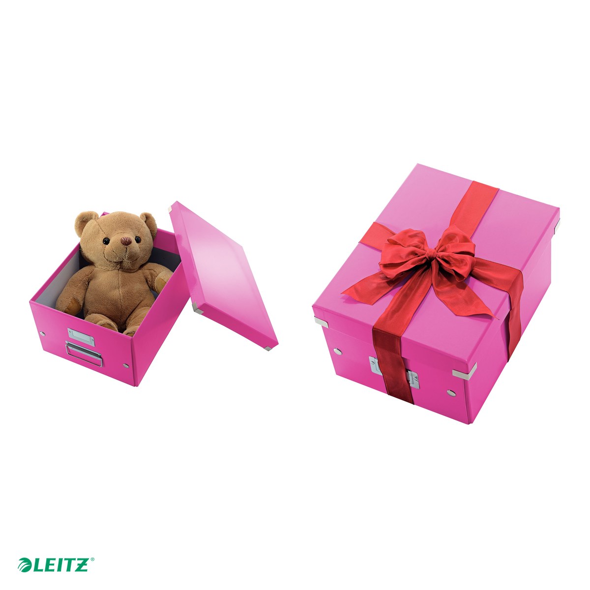 Cutie depozitare Leitz WOW Click & Store, carton laminat, pliabila, cu capac si maner, 28x20x37 cm, pentru transport, roz [4]