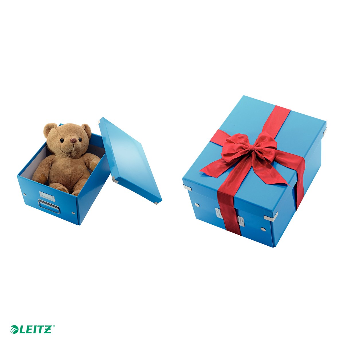 Cutie depozitare Leitz WOW Click & Store, carton laminat, pliabila, cu capac si maner, 28x20x37 cm, pentru transport, albastru [4]