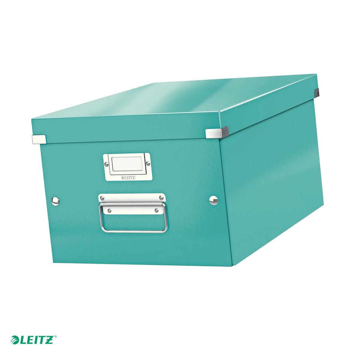 Cutii depozitare - Cutie depozitare Leitz WOW Click & Store, carton laminat, pliabila, cu capac si maner, 28x20x37 cm, pentru transport, turcoaz