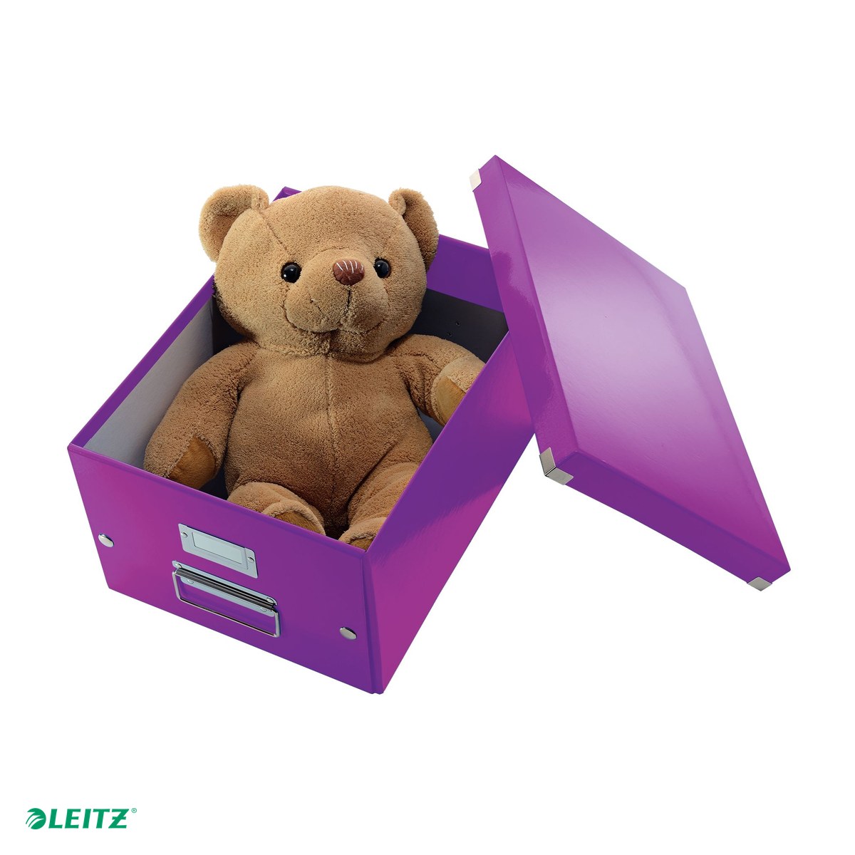 Cutie depozitare Leitz WOW Click & Store, carton laminat, pliabila, cu capac si maner, 28x20x37 cm, pentru transport, mov [4]