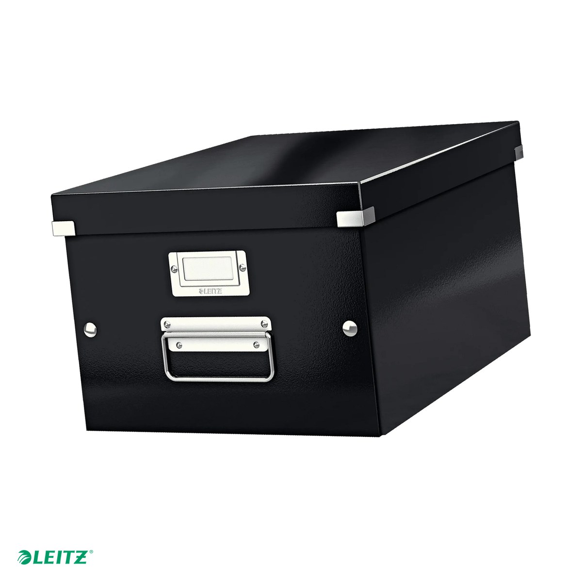 Cutii depozitare - Cutie depozitare Leitz WOW Click & Store, carton laminat, pliabila, cu capac si maner, 28x20x37 cm, pentru transport, negru