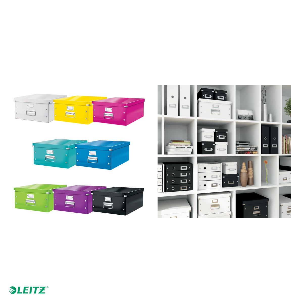 Cutie depozitare Leitz WOW Click & Store, carton laminat, pliabila, cu capac si maner, 36x20x48 cm, pentru transport, galben [4]