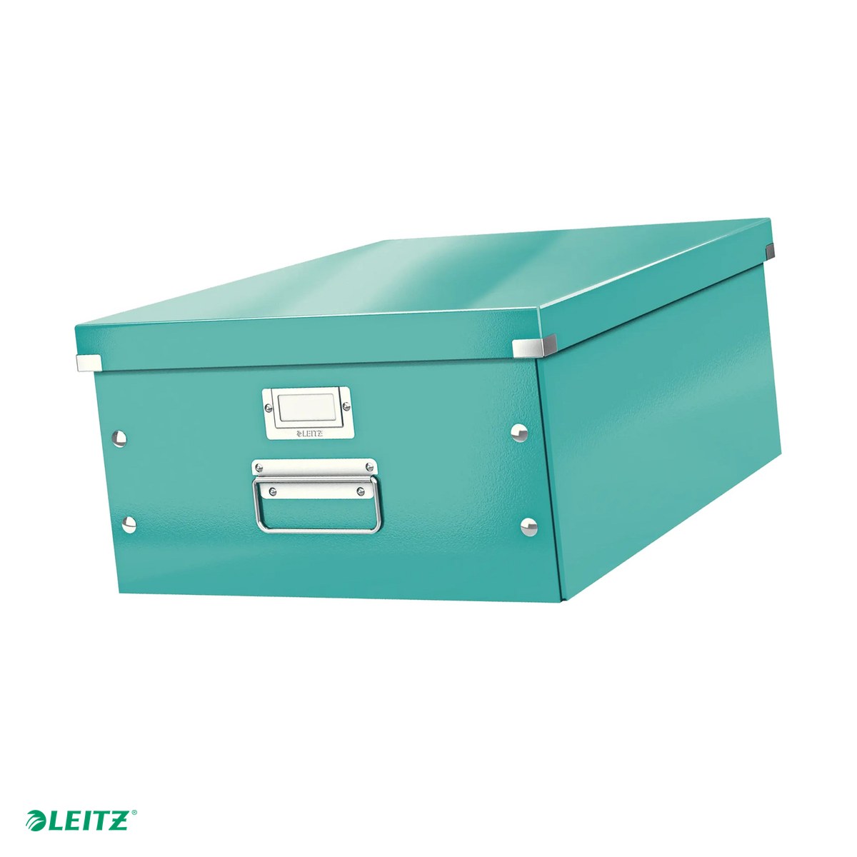 Cutii depozitare - Cutie depozitare Leitz WOW Click & Store, carton laminat, pliabila, cu capac si maner, 36x20x48 cm, pentru transport, turcoaz