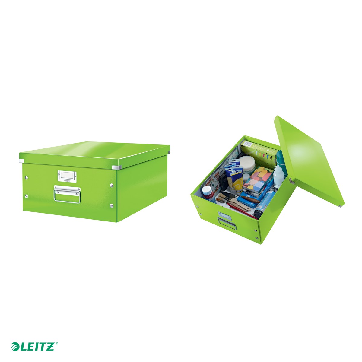Cutie depozitare Leitz WOW Click & Store, carton laminat, pliabila, cu capac si maner, 36x20x48 cm, pentru transport, verde [3]
