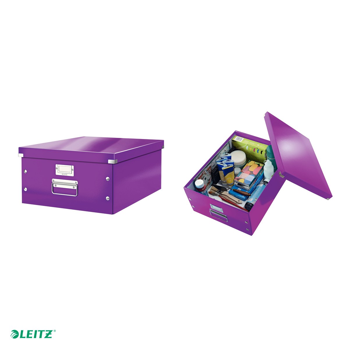 Cutie depozitare Leitz WOW Click & Store, carton laminat, pliabila, cu capac si maner, 36x20x48 cm, pentru transport, mov [3]