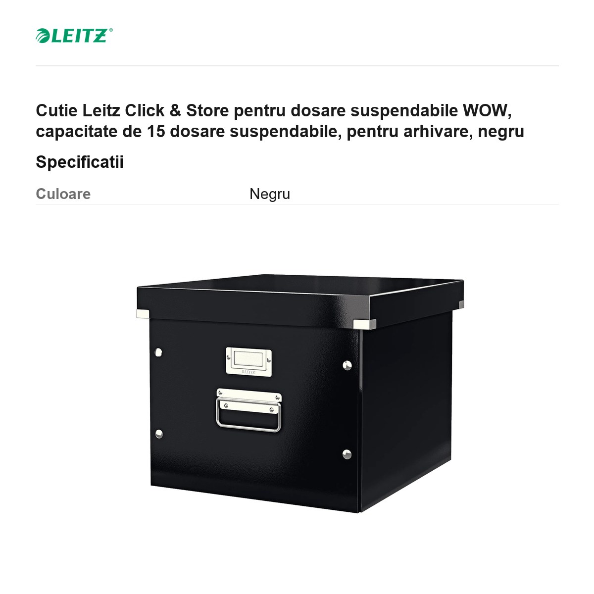 Cutie Leitz Click & Store pentru dosare suspendabile WOW, capacitate de 15 dosare suspendabile, pentru arhivare, negru [2]