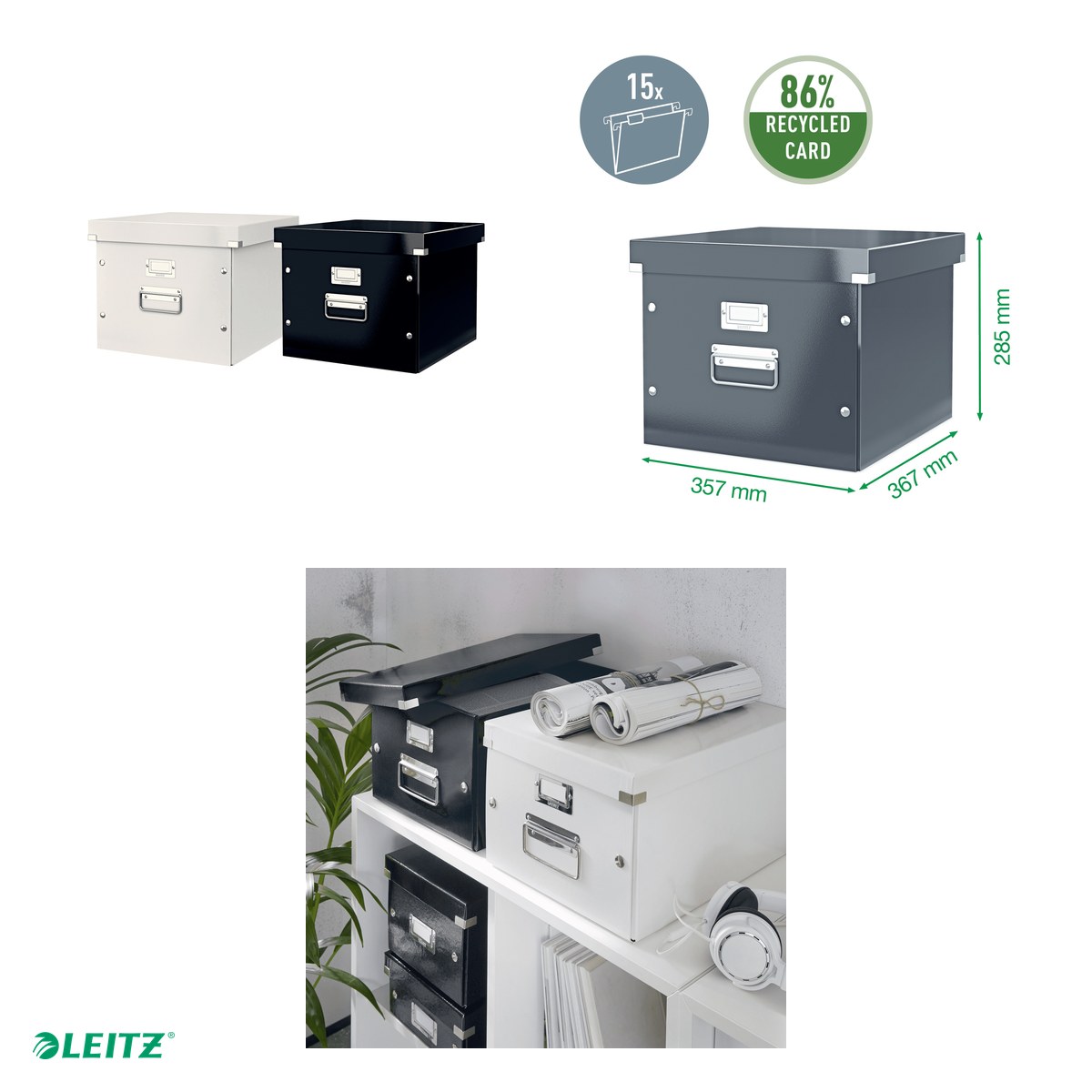 Cutie Leitz Click & Store pentru dosare suspendabile WOW, capacitate de 15 dosare suspendabile, pentru arhivare, negru [4]
