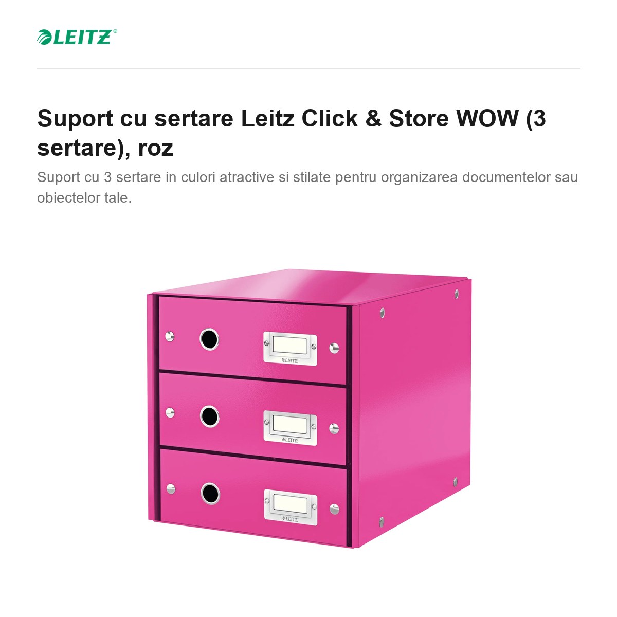 Suport cu sertare Leitz Click & Store WOW (3 sertare), roz [1]