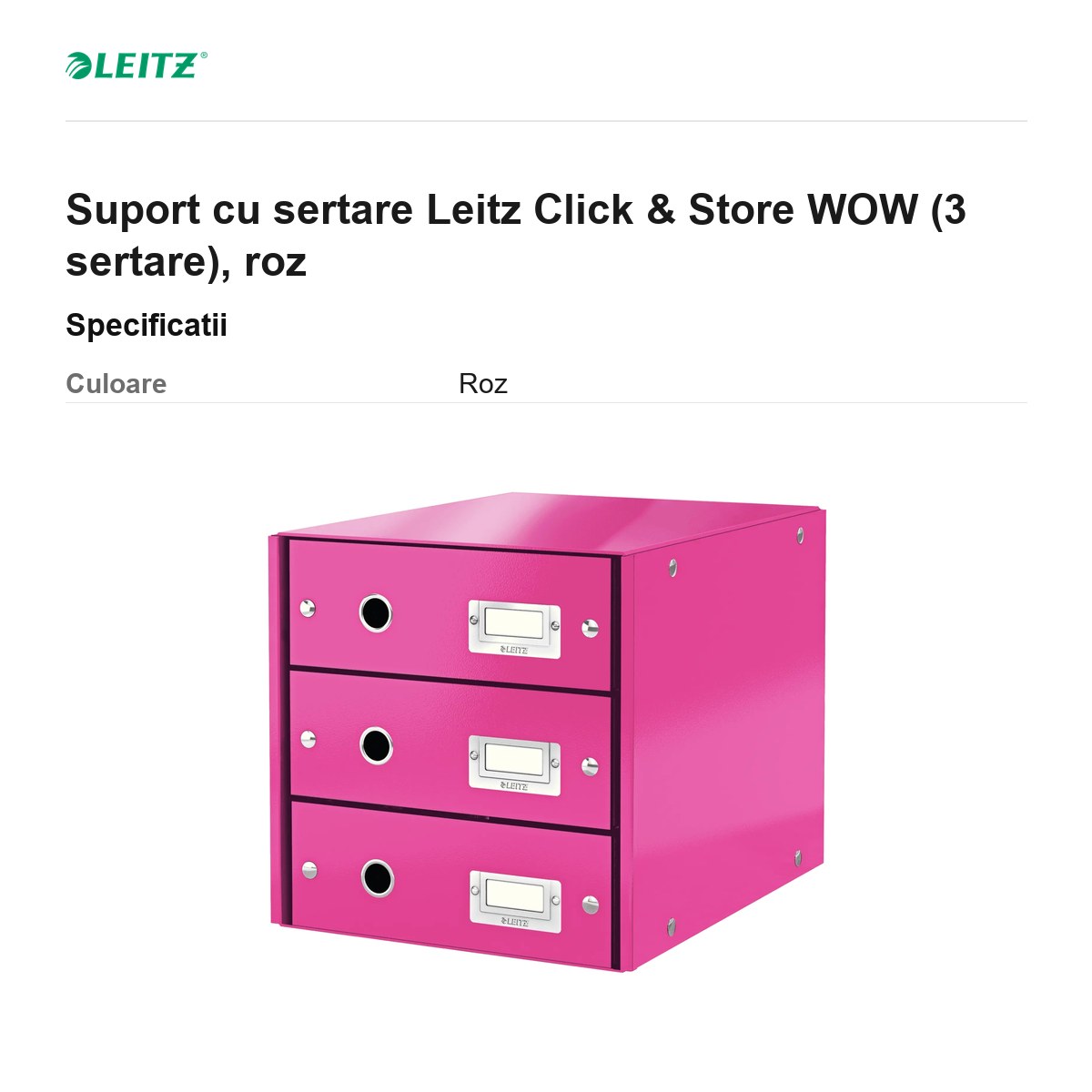 Suport cu sertare Leitz Click & Store WOW (3 sertare), roz [2]