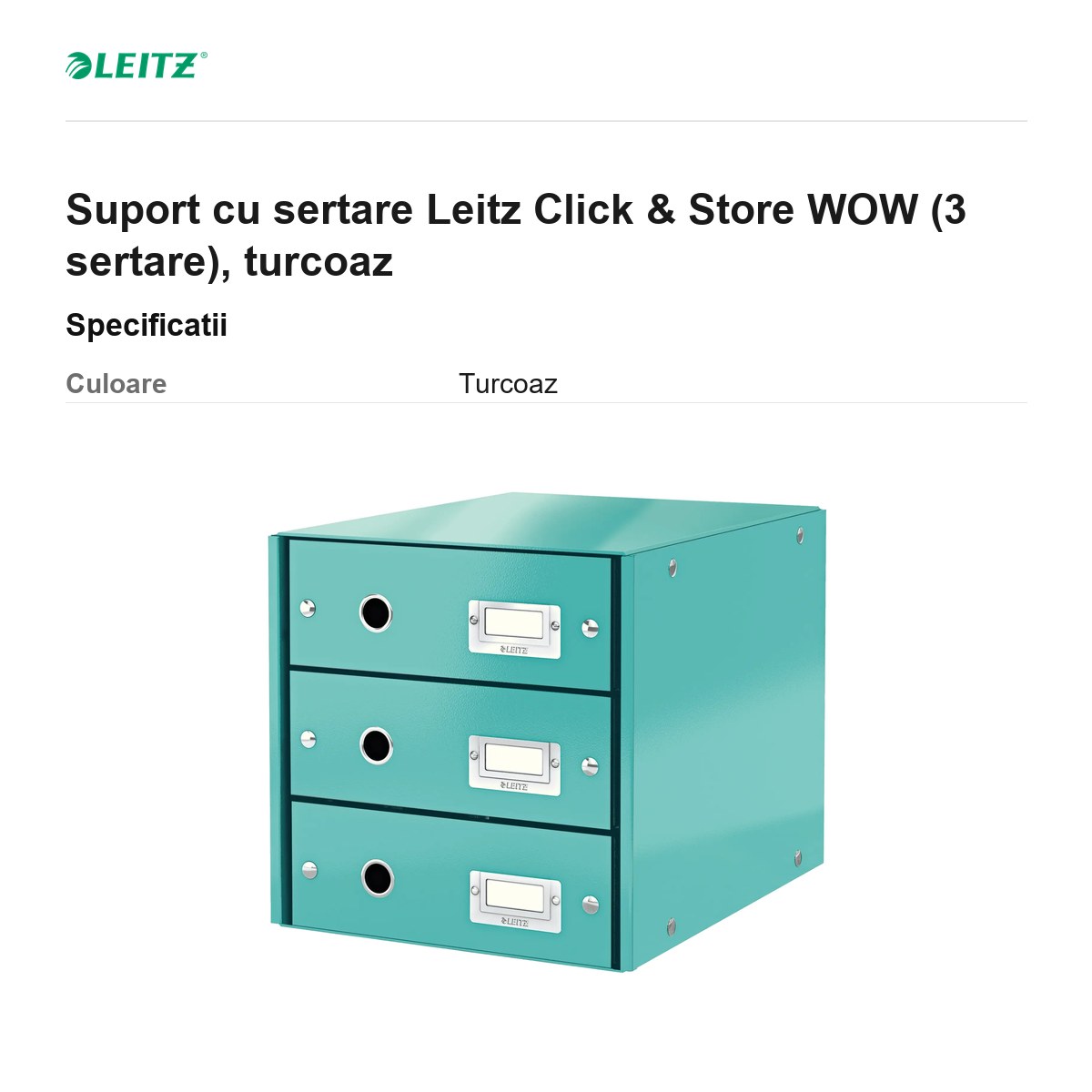 Suport cu sertare Leitz Click & Store WOW (3 sertare), turcoaz [2]