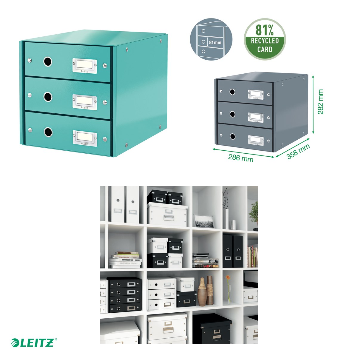 Suport cu sertare Leitz Click & Store WOW (3 sertare), turcoaz [3]
