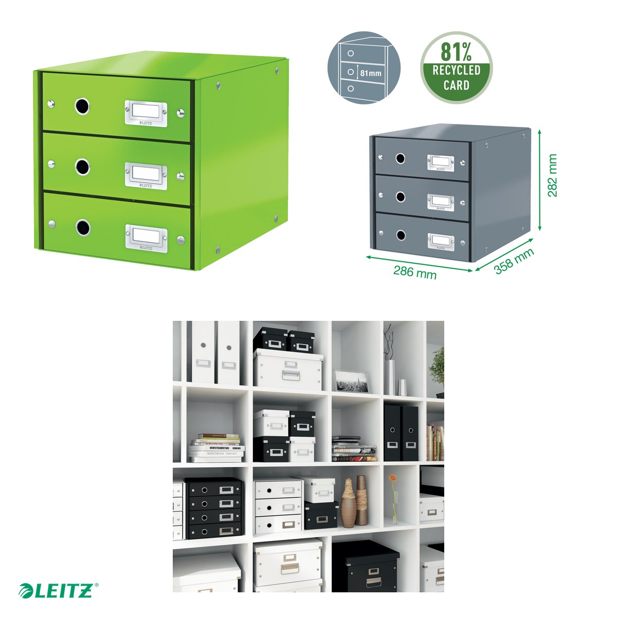 Suport cu sertare Leitz Click & Store WOW (3 sertare), verde [3]